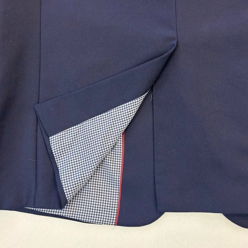 STAFFORD Hopsack Navy Blazer Gold Button Blue Gingham Preppy Wool Business 44L‎